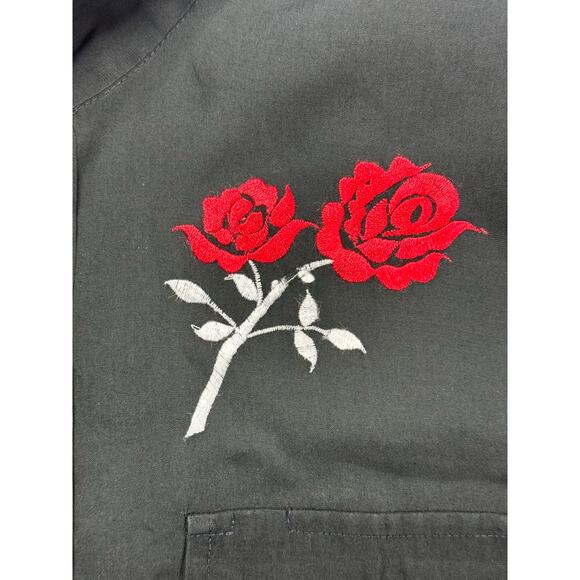 Border Town Men's Long Tail Form Fit Black Rose Embroidered Western Shirt - L - Picture 2 of 5